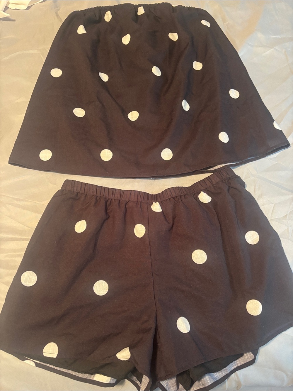 SHEIN Black Women's High-Waist Shorts Set with White Polka Dots